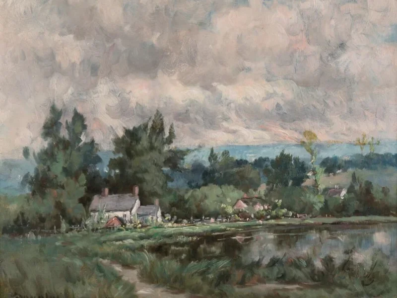 1860-Arthur S. Douglas - Veduta di Fiskeville, Rhode Island